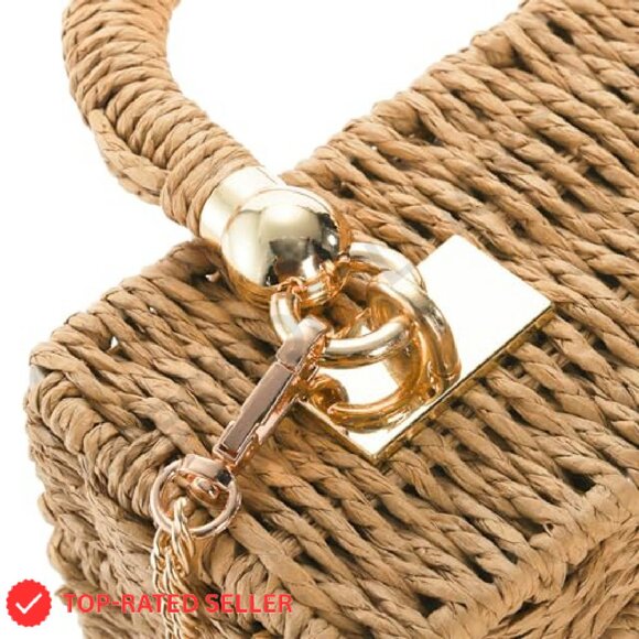 Vintage Rattan Crossbody Bag Handmade Wicker Tote Boho Chic Summer Beach - Picture 6 of 8